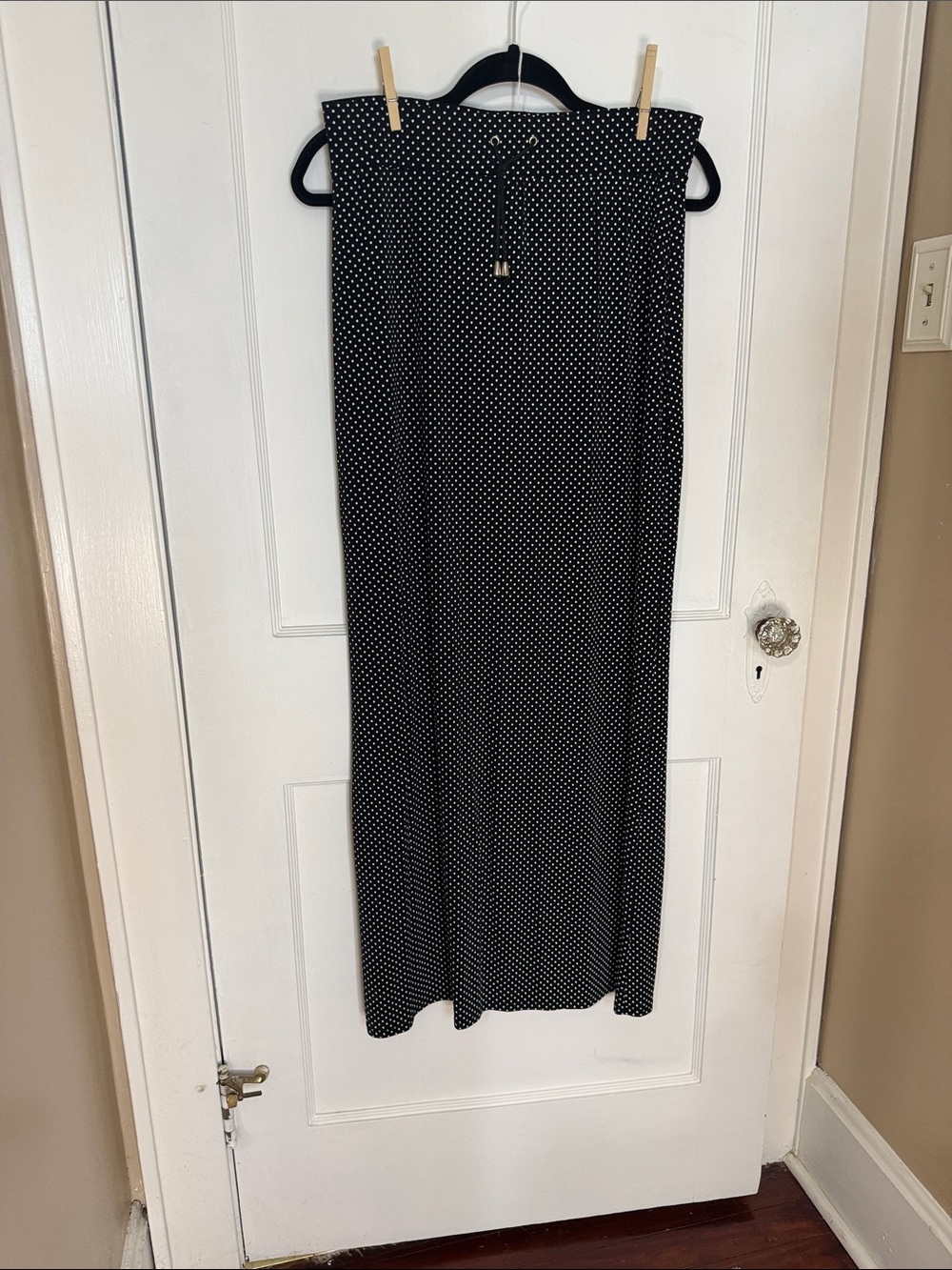 Susan Lawrence Black Maxi Skirt with White Polka Dot Print